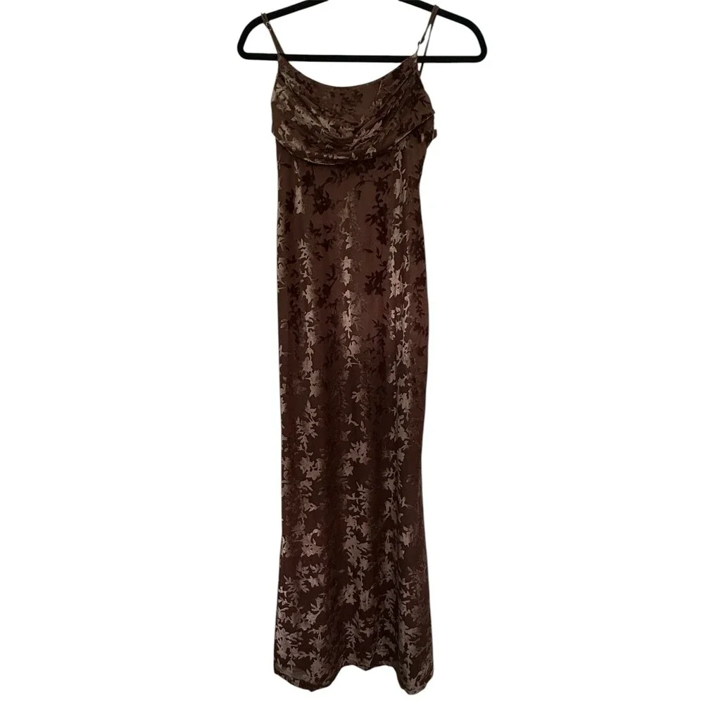 One & Only Collective NWT Slip Dress Brown Velvet Burnout Sz S Maxi Whimsigoth